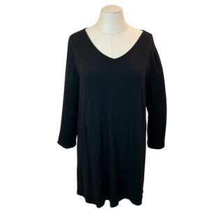 J. Jill Wearever Collection V-Neck Tunic Top Dress 3/4 Sleeve Womens Large Black